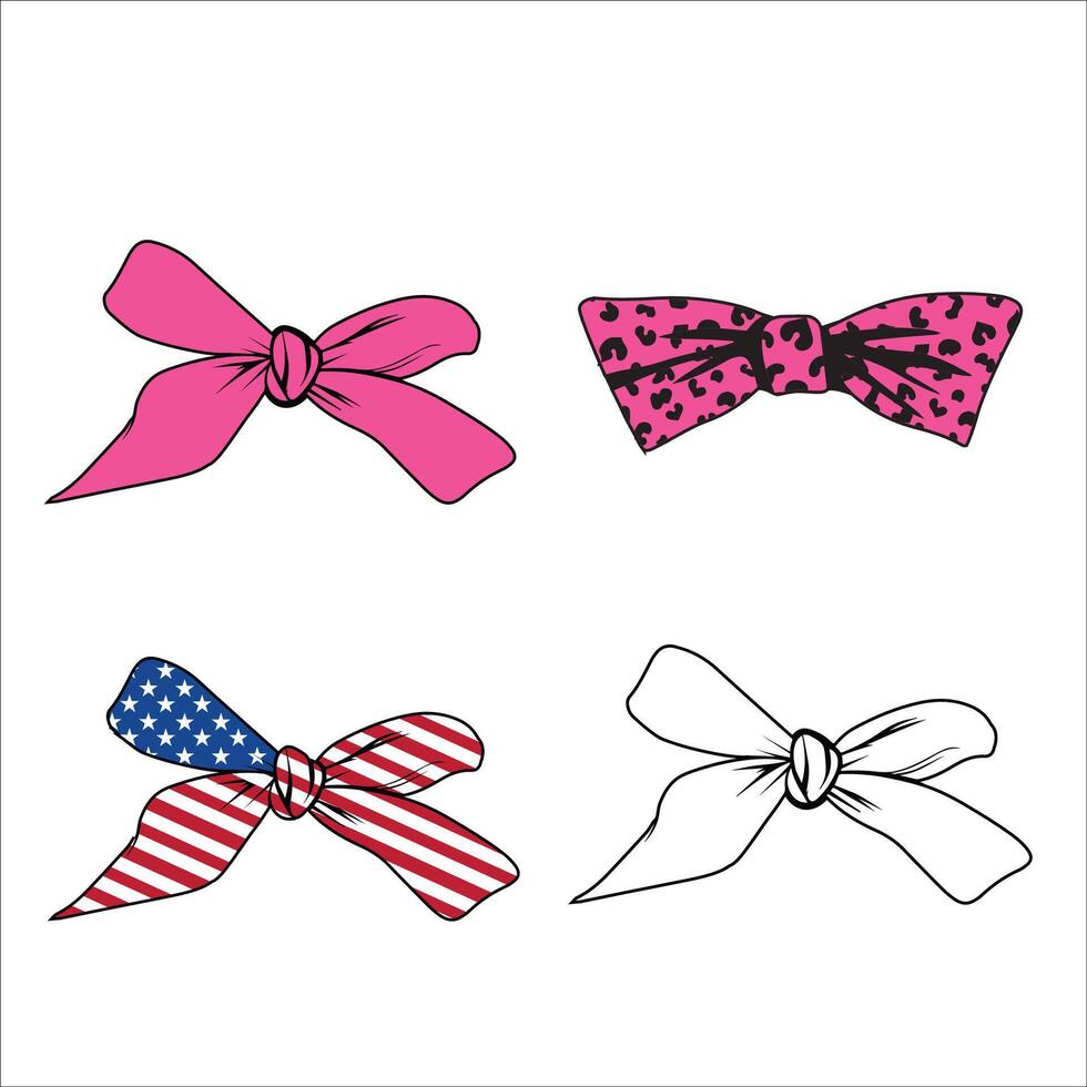 Bow Colorful Bundle - Bow Clipart illustration in black and white vector