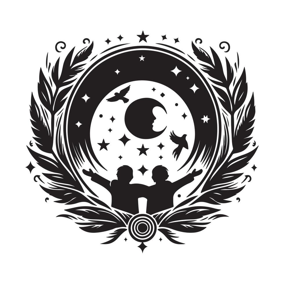 Heart-Shaped Community Unity Silhouetted People Embracing Love and Togetherness in a Symbolic Design vector
