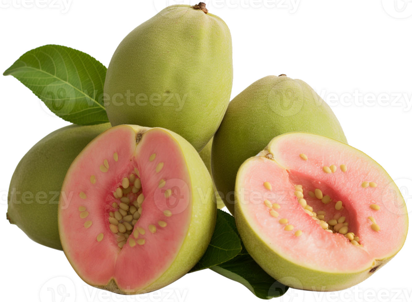 A group of ripe guava with slice isolated illustration on a transparent background png
