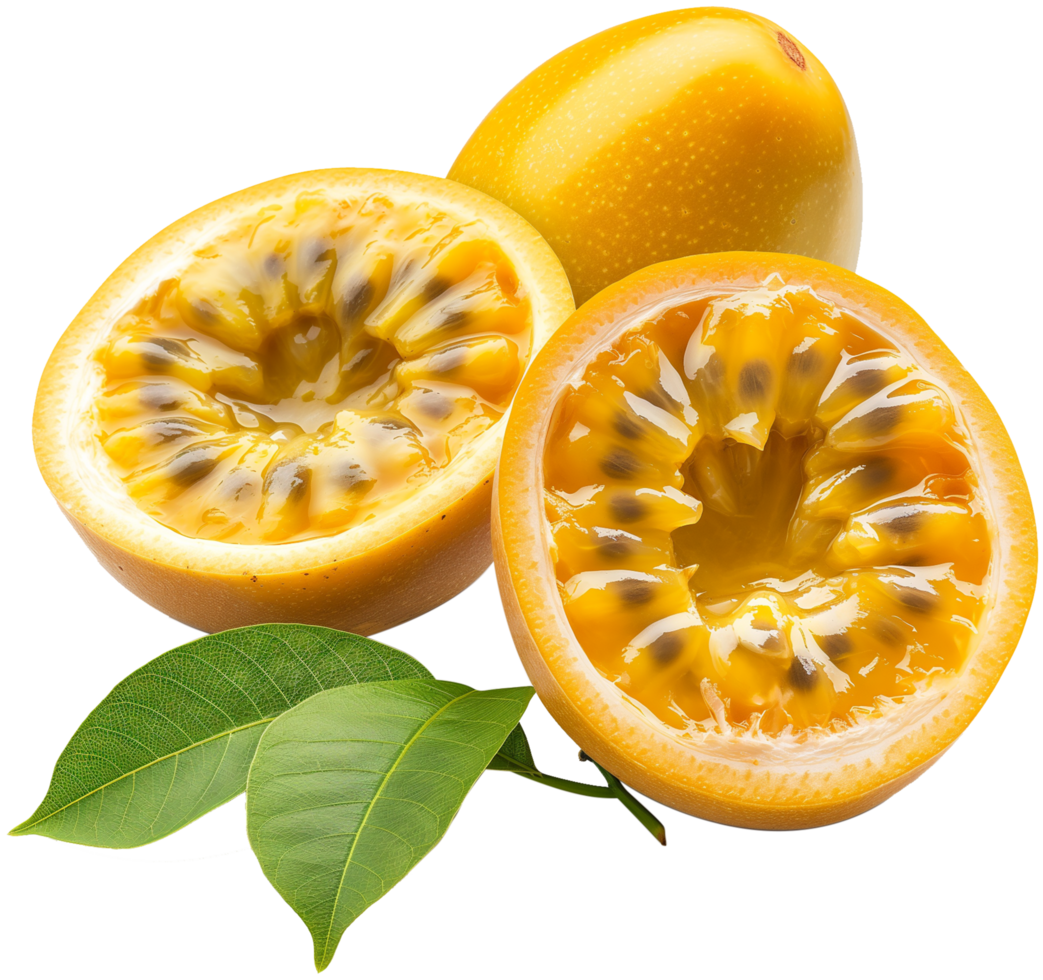 Ripe passion fruit with half cut isolated illustration on a transparent background png