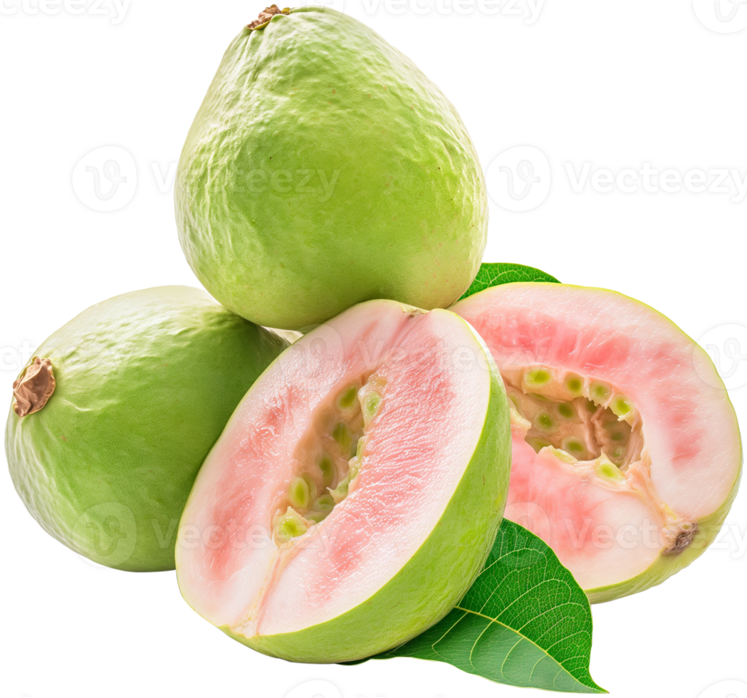 A group of ripe guava with slice isolated illustration on a transparent background png