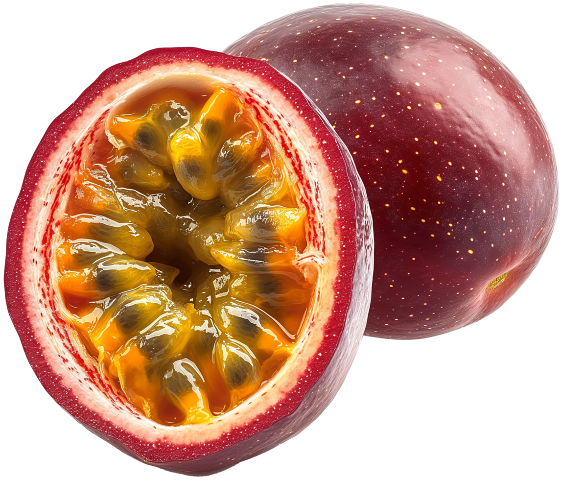 delicious Passion fruit with half cut isolated illustration on a transparent background png