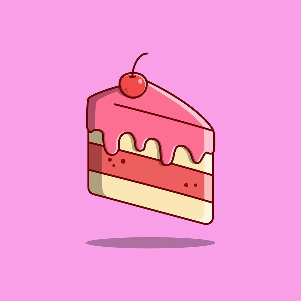 Piece Of Cake With Cherry. Cartoon Illustration Icon. vector