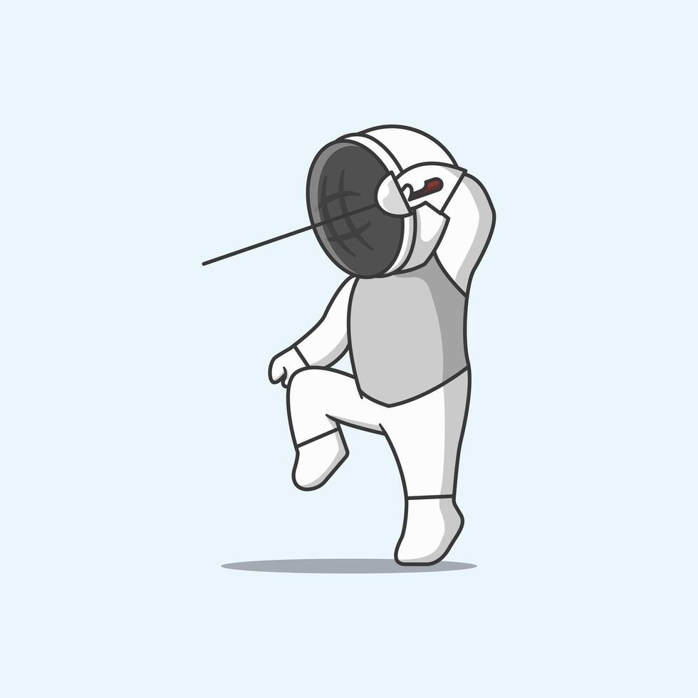 Cute Fencing Character Do Stand One Leg. Cartoon Illustration. vector
