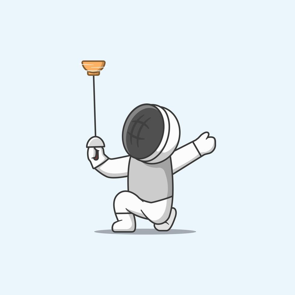 Cute Fencing Character Do The Bowl Attraction. Cartoon Illustration. vector