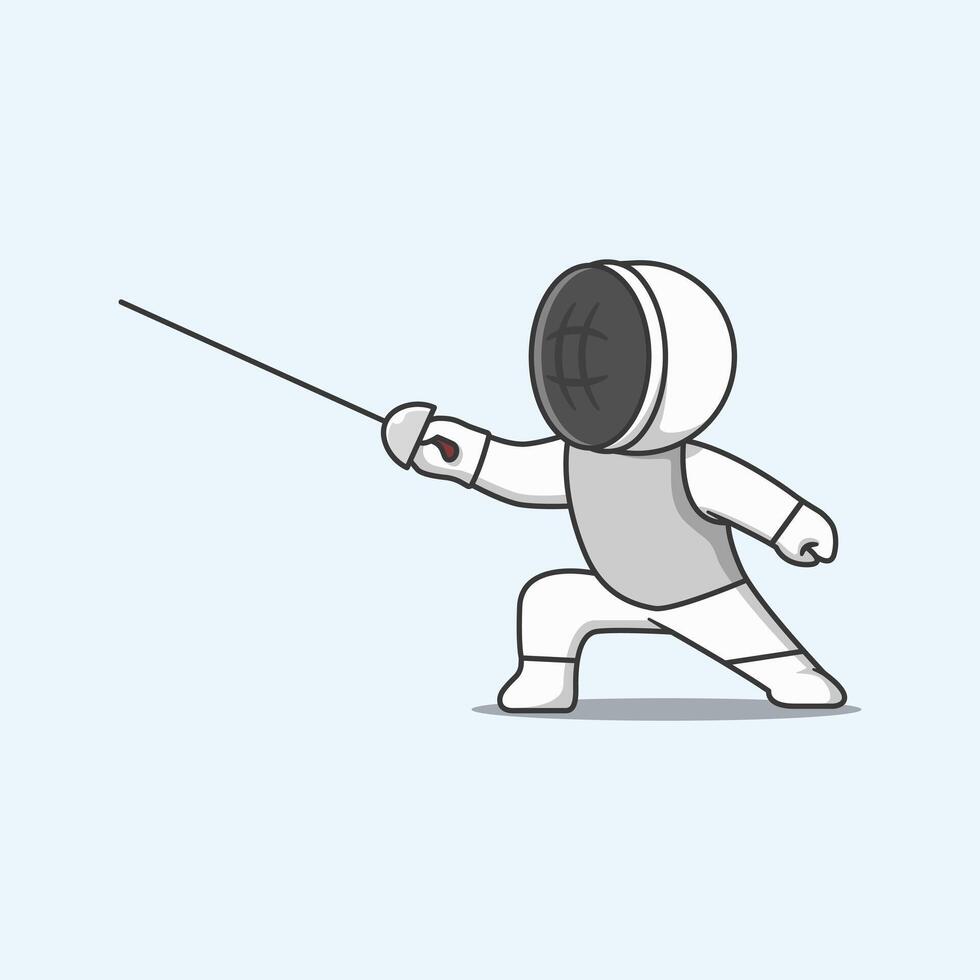Cute Fencing Character Attack. Cartoon Illustration. vector