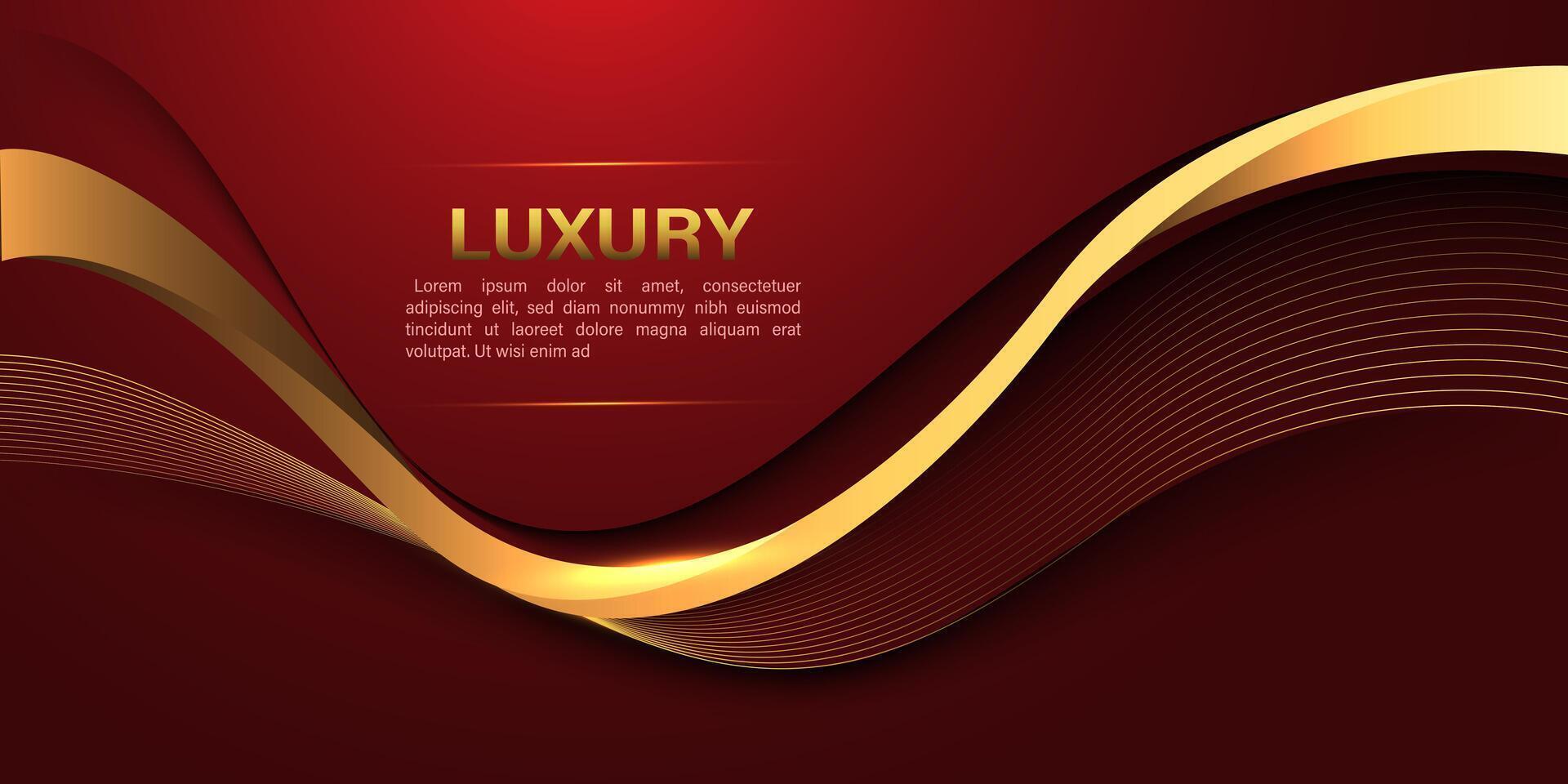 Abstract gold lines curve wavy luxury style on red design modern background vector
