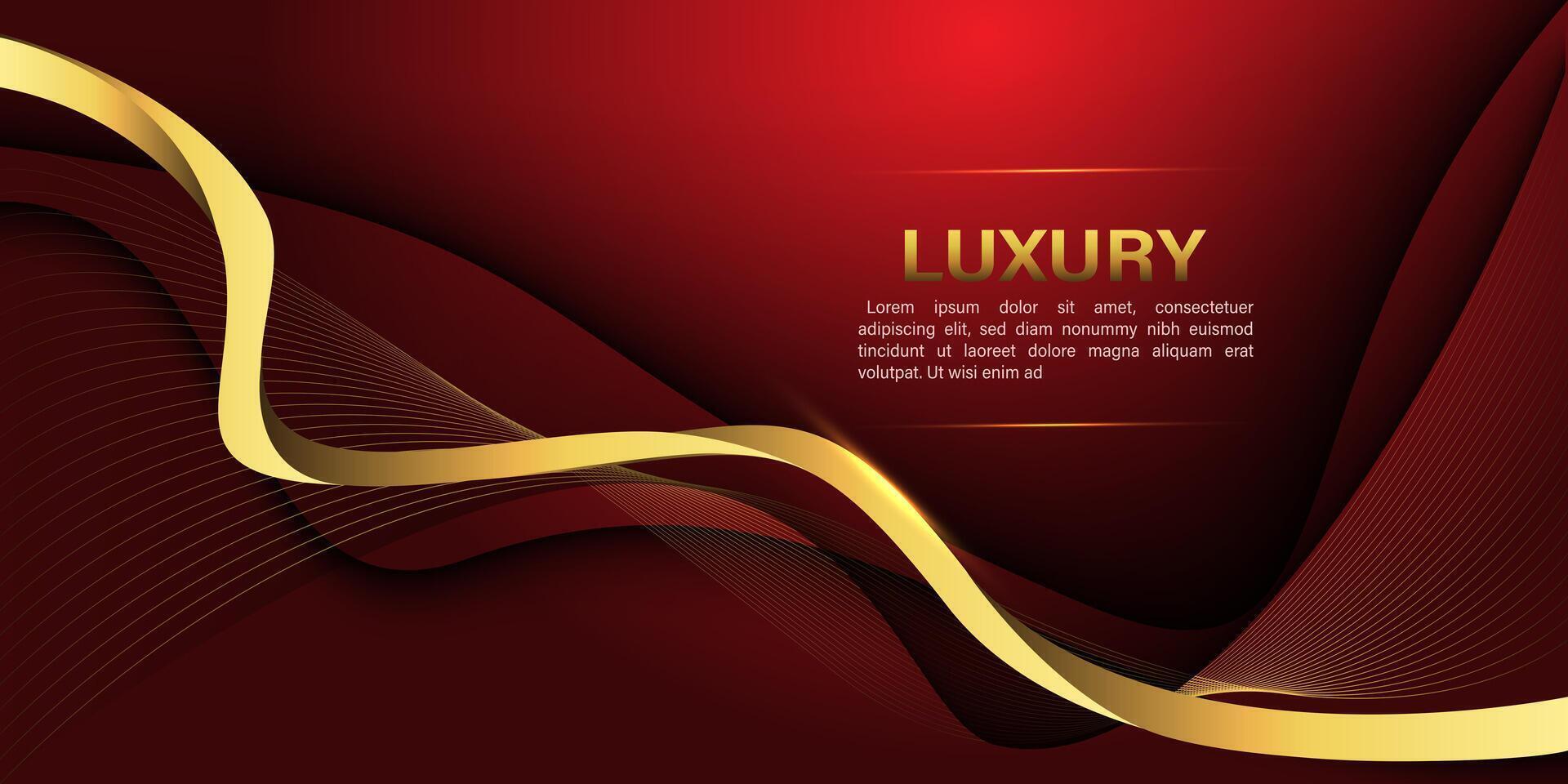 Abstract gold lines curve wavy luxury style on red design modern background vector