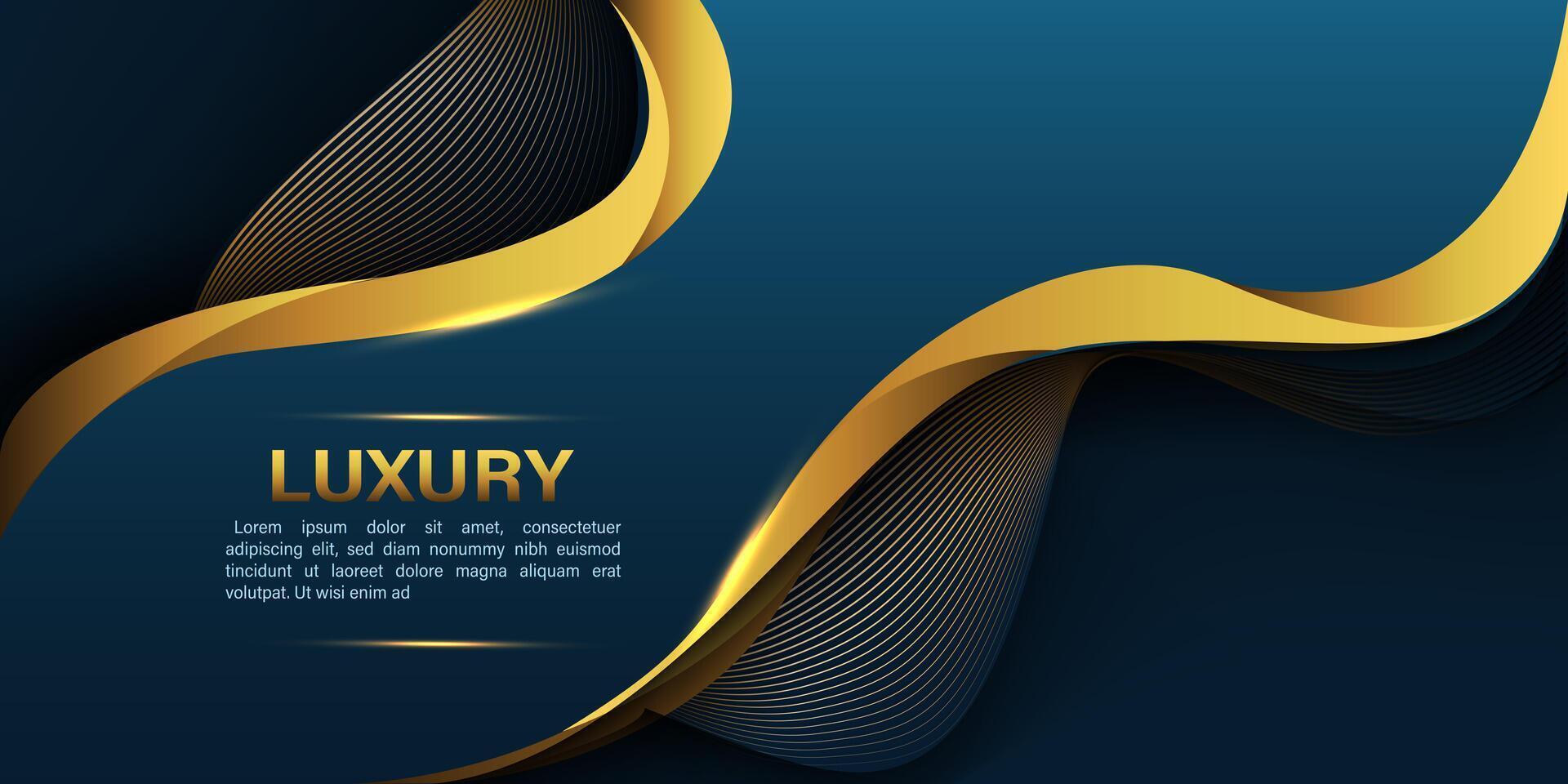 Abstract gold lines curve wavy luxury style on blue design modern background vector