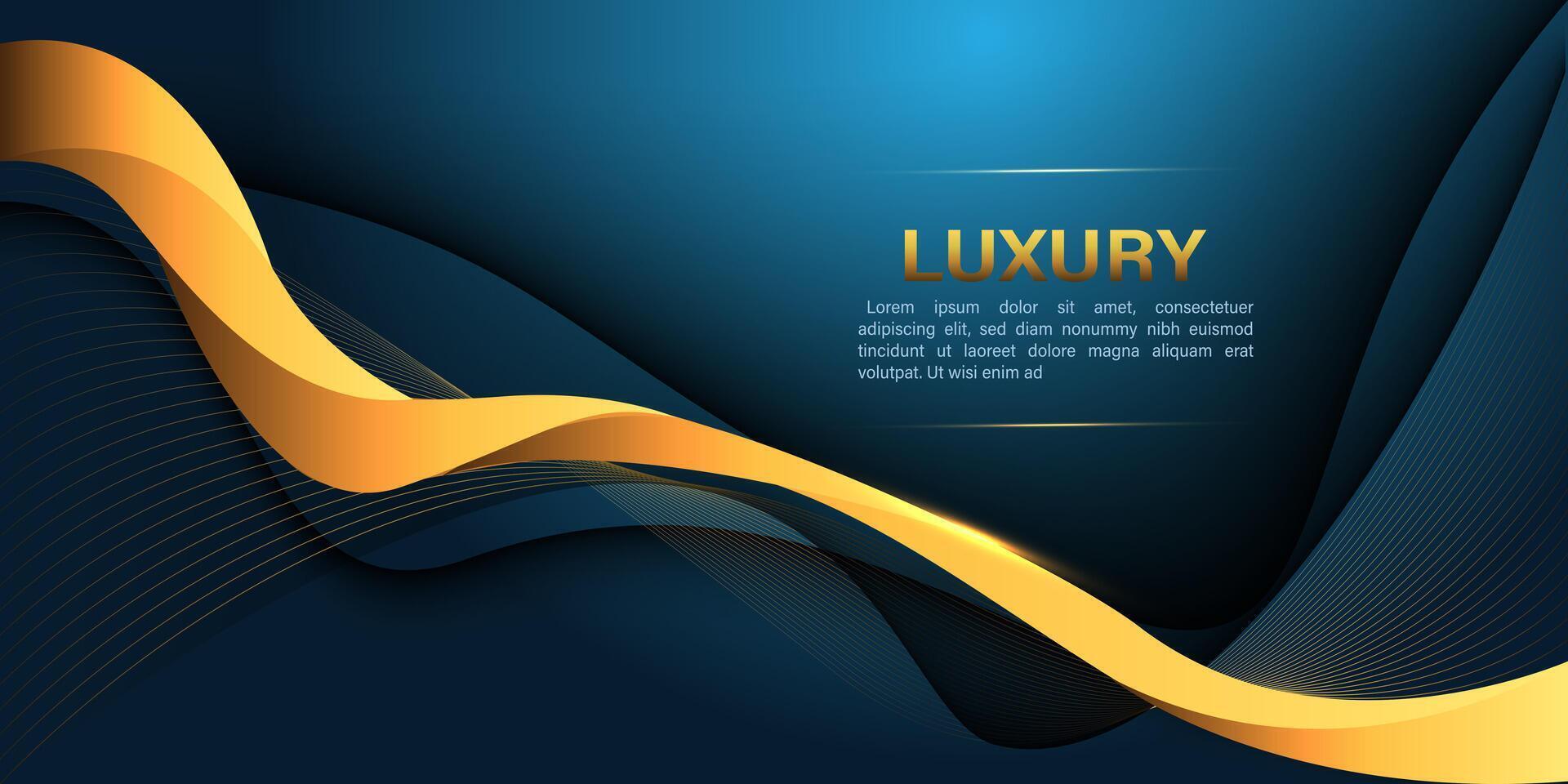 Abstract gold lines curve wavy luxury style on blue design modern background vector