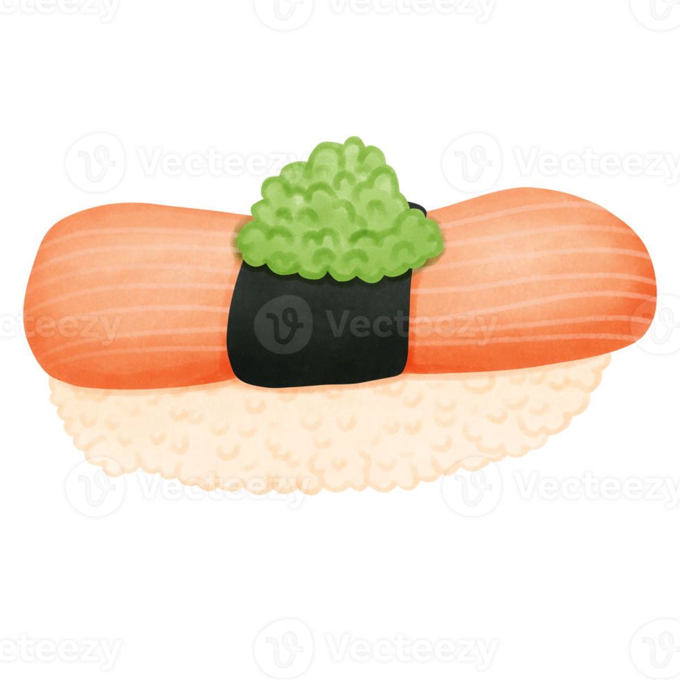 Crab stick wasabi and sushi roll Watercolor style illustration png