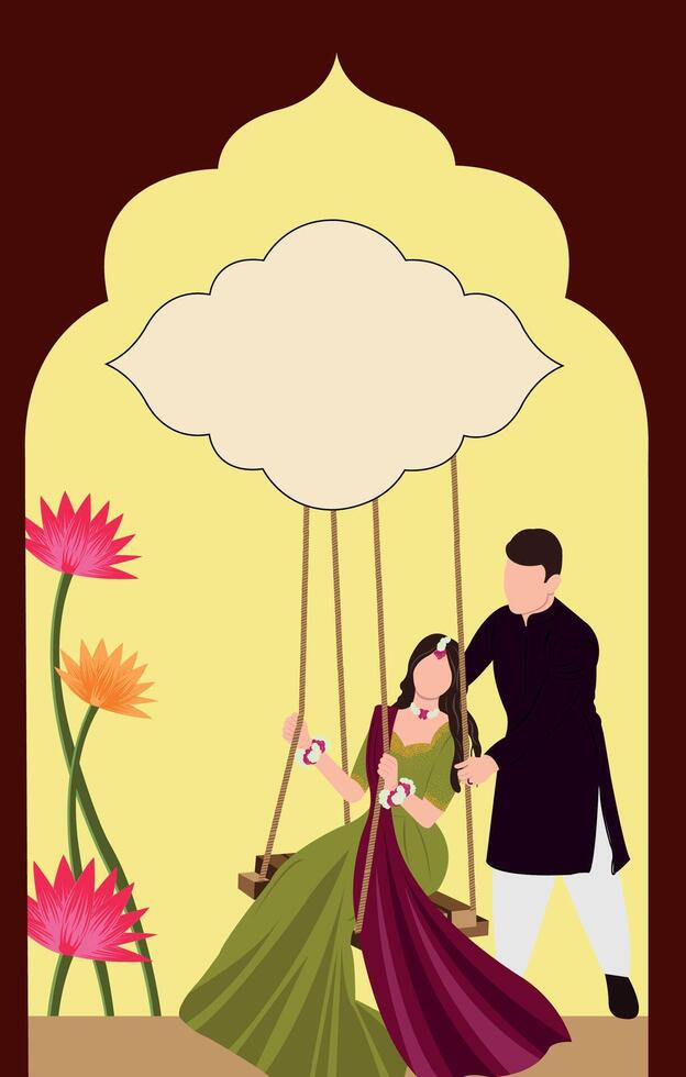 hindu wedding card design, mehndi, unique hindu wedding card design, shubh vivah, save the date, Hindu Couple vector