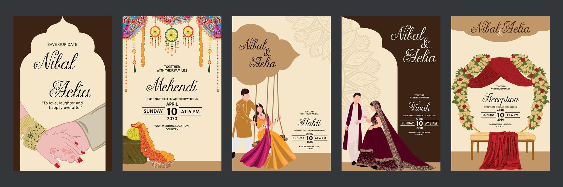 hindu wedding card design, mehndi, unique hindu wedding card design, shubh vivah, save the date, Hindu Couple vector