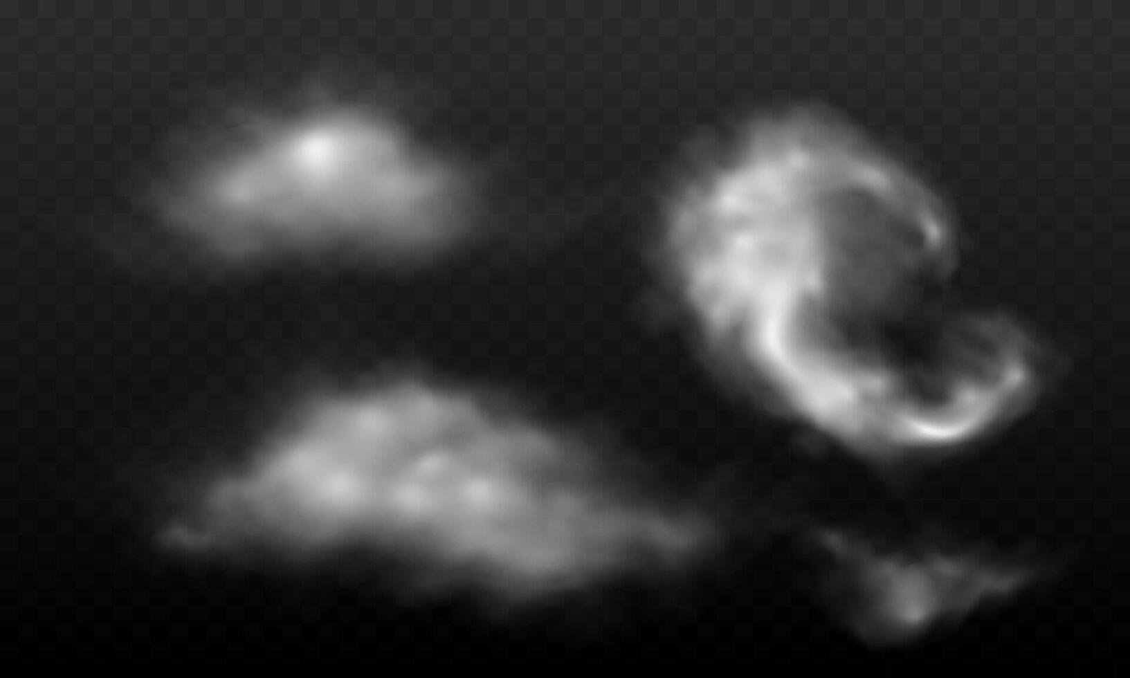White smog effect steam powder explosion set on black gray checkered background vector