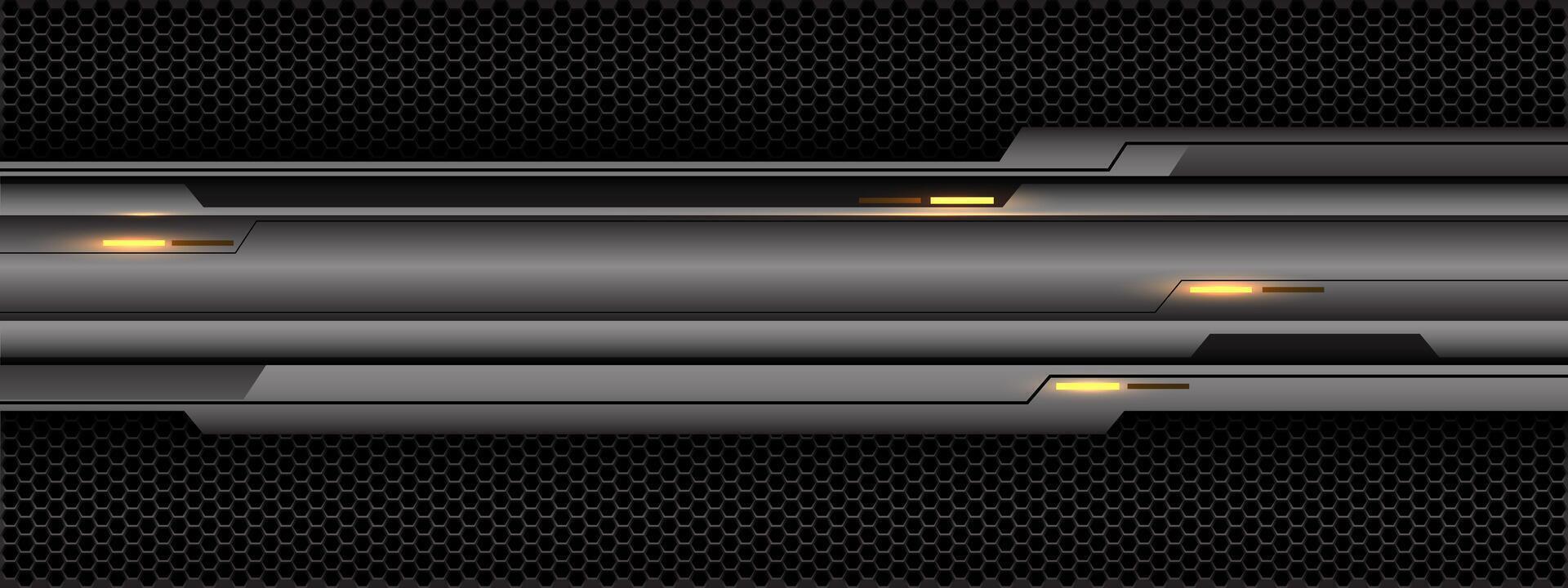 Abstract technology grey metallic black line circuit cyber yellow light power futuristic style on dark hexagon mesh pattern design modern creative background vector