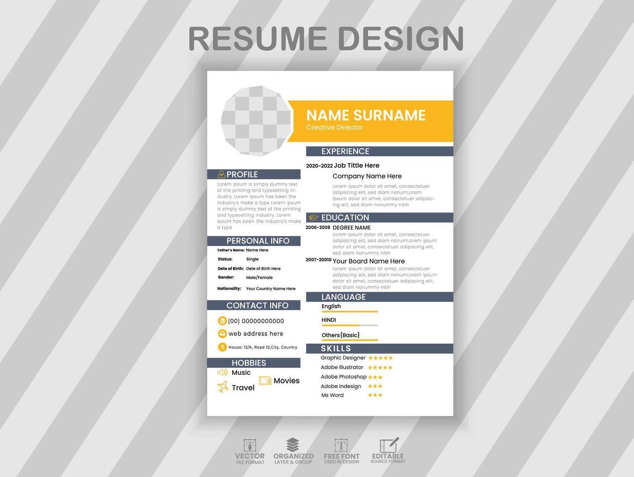Modern Resume Template Design For Corporate Job Applications vector
