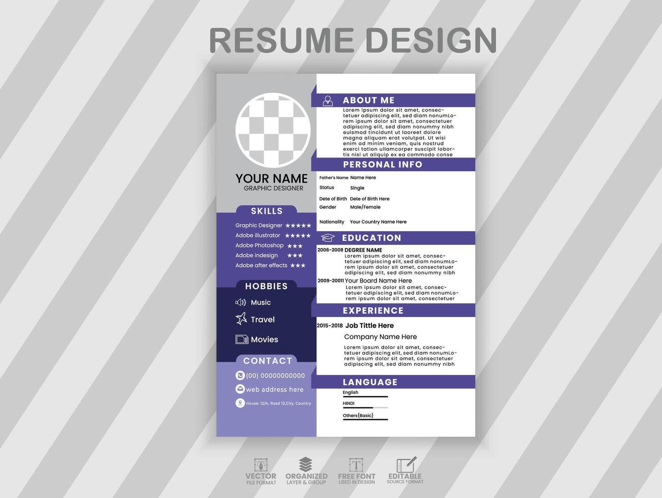 Modern Resume Template Design For Corporate Job Applications vector