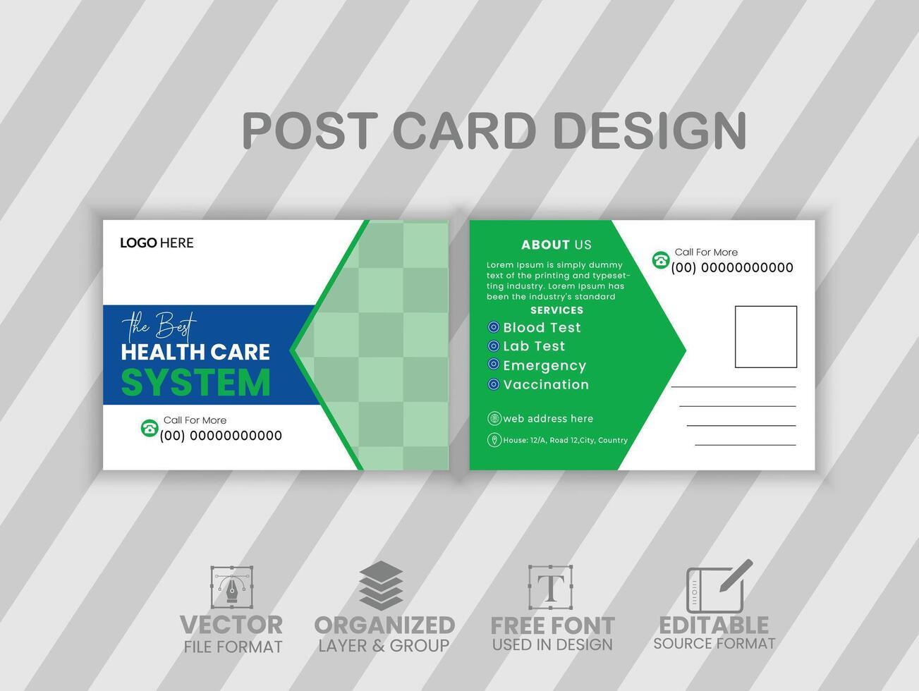 Corporate Healthcare Postcard Template Design vector