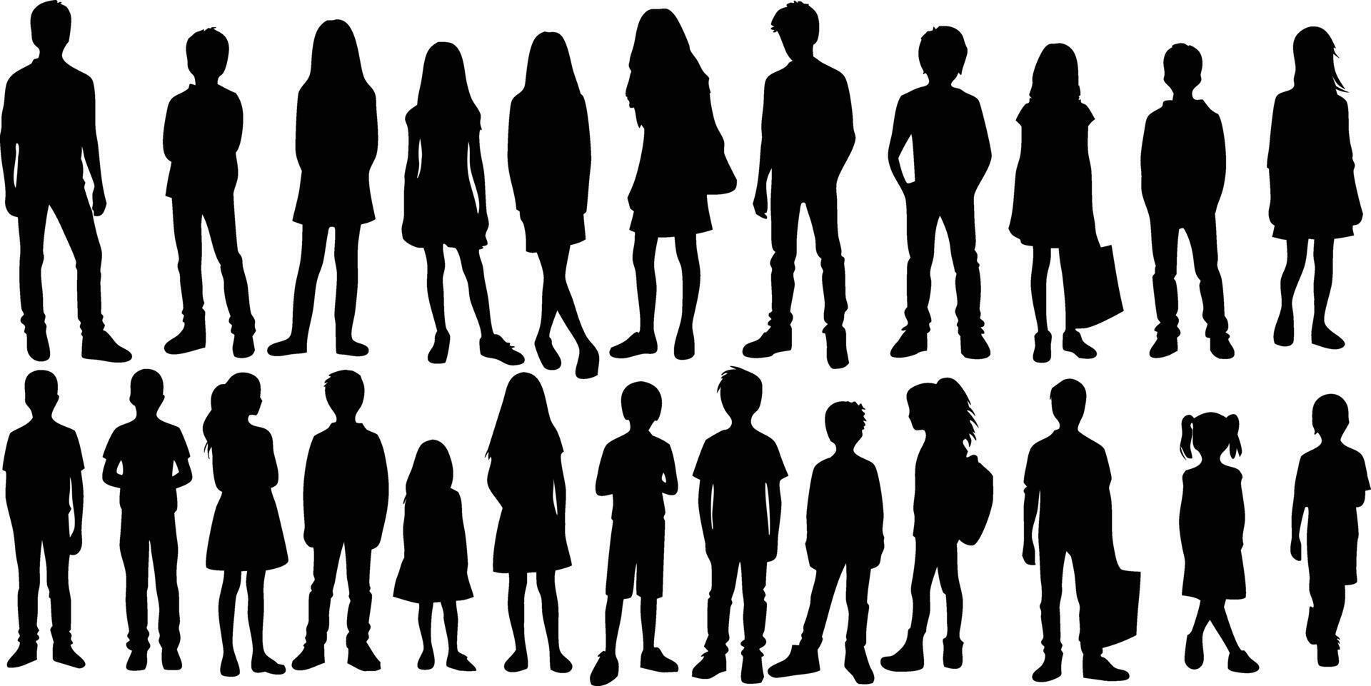 kids in different poses silhouette set. vector