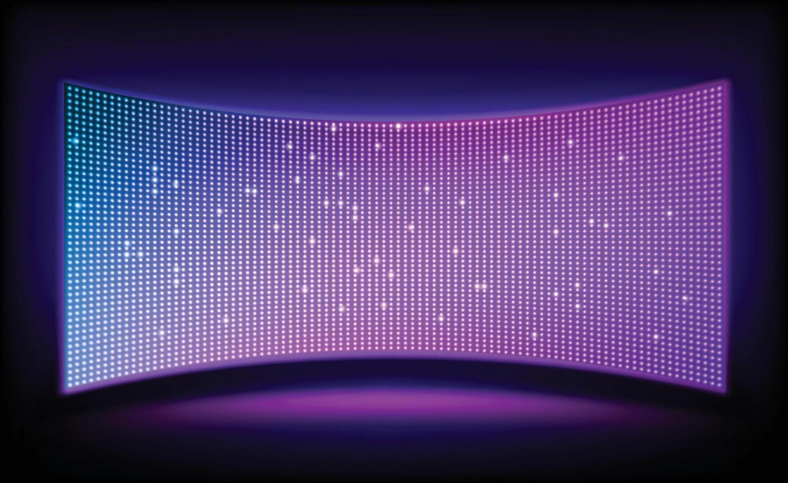 Led projection screen. LCD Tv show stage light panel. Concave digital monitor with glittering lightbulb pattern. Cinema and entertainment display. illustration vector