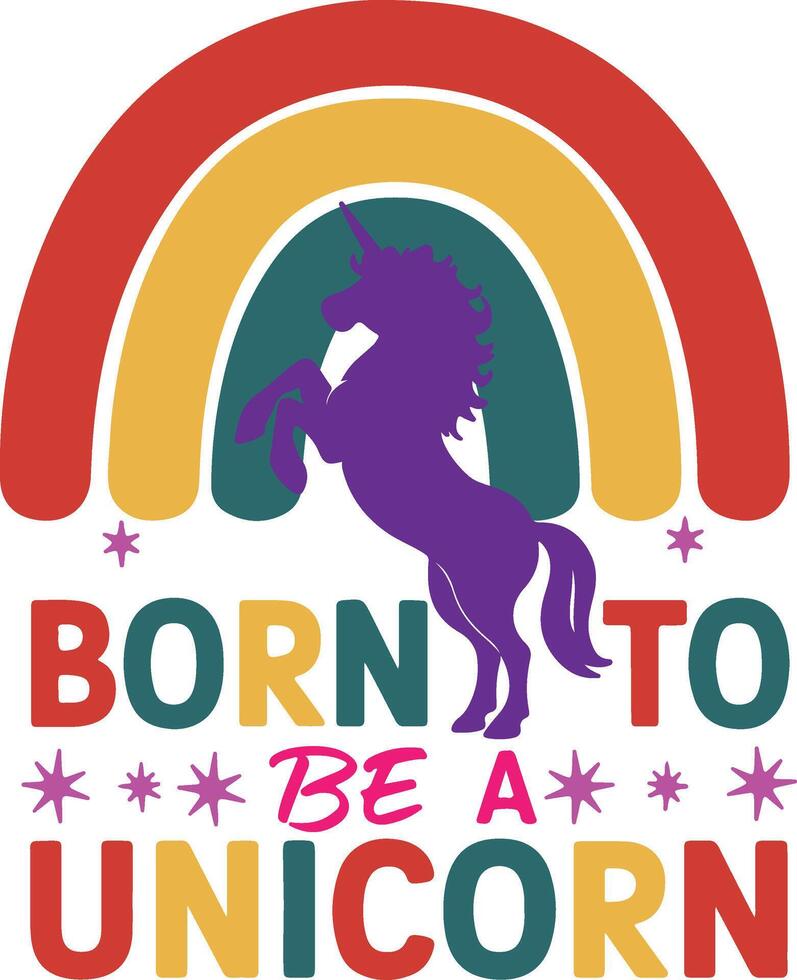 T shirt design with unicorn and colorful rainbow vector