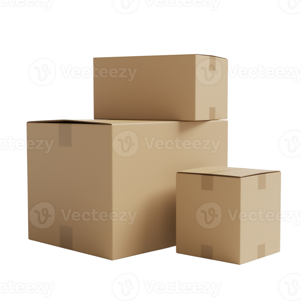 Three stacked cardboard moving boxes png