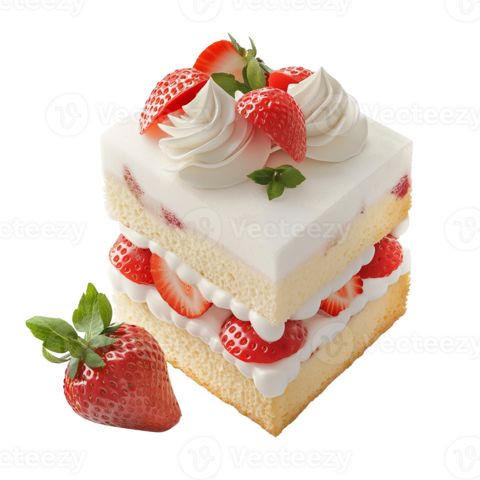 un' pezzo di classico vaniglia spugna torta con fresco fragole e frustato crema su superiore png