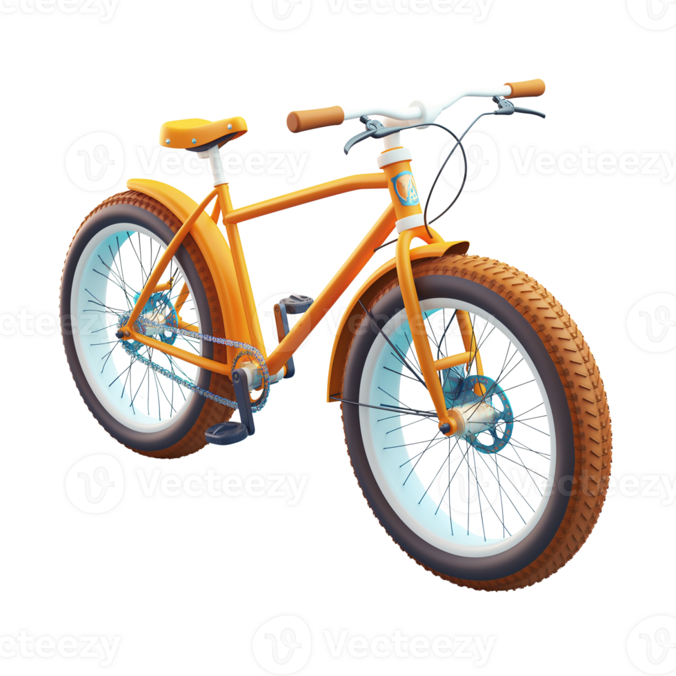 Bright orange fat tire bike with blue accents, perfect for rugged terrains and outdoor adventures. Sturdy and stylish design. png