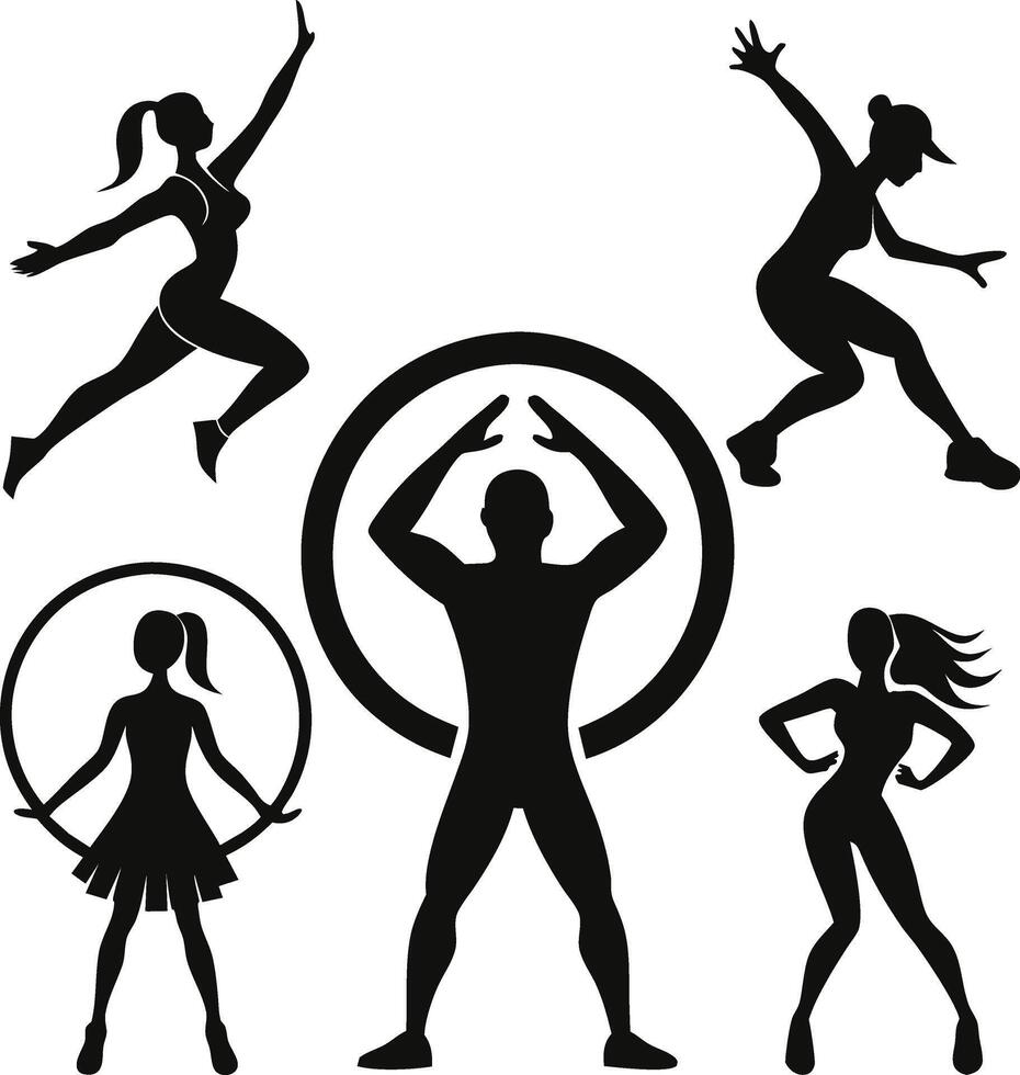 Zumba silhouette icons set. Zumba workout icons collection. vector