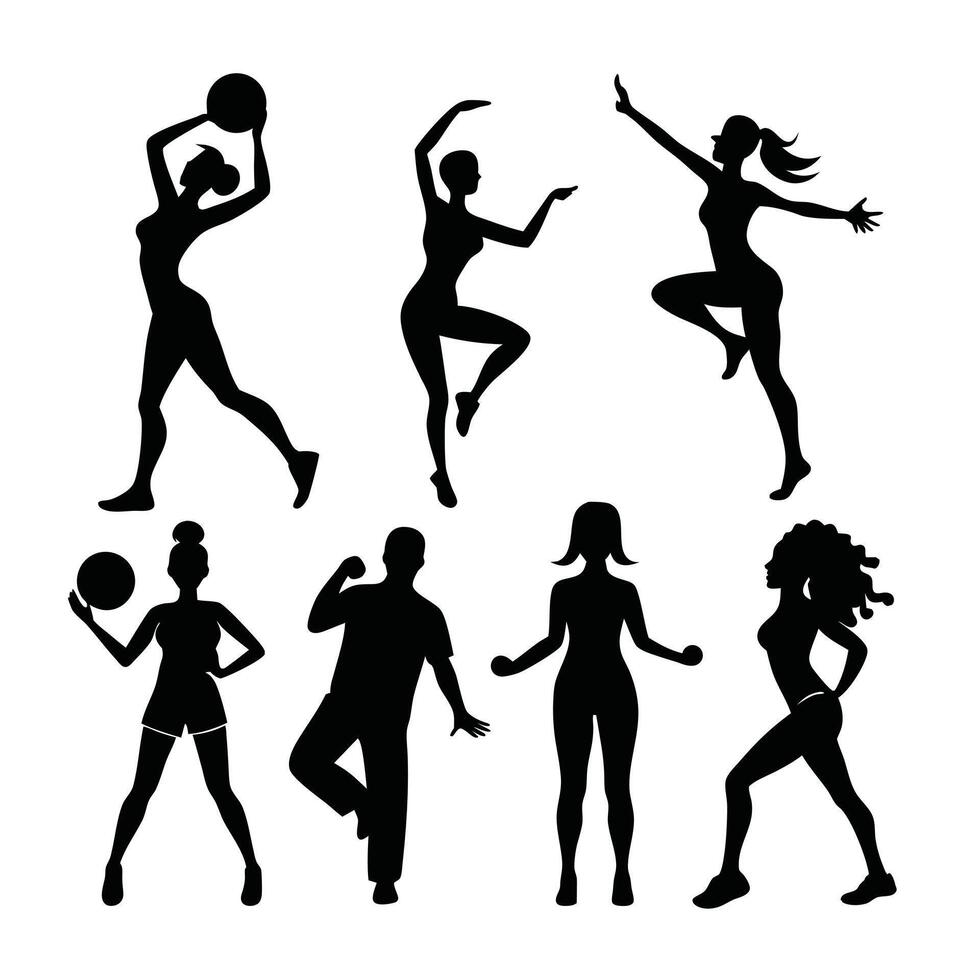 Zumba silhouette icons set. Zumba workout icons collection. vector