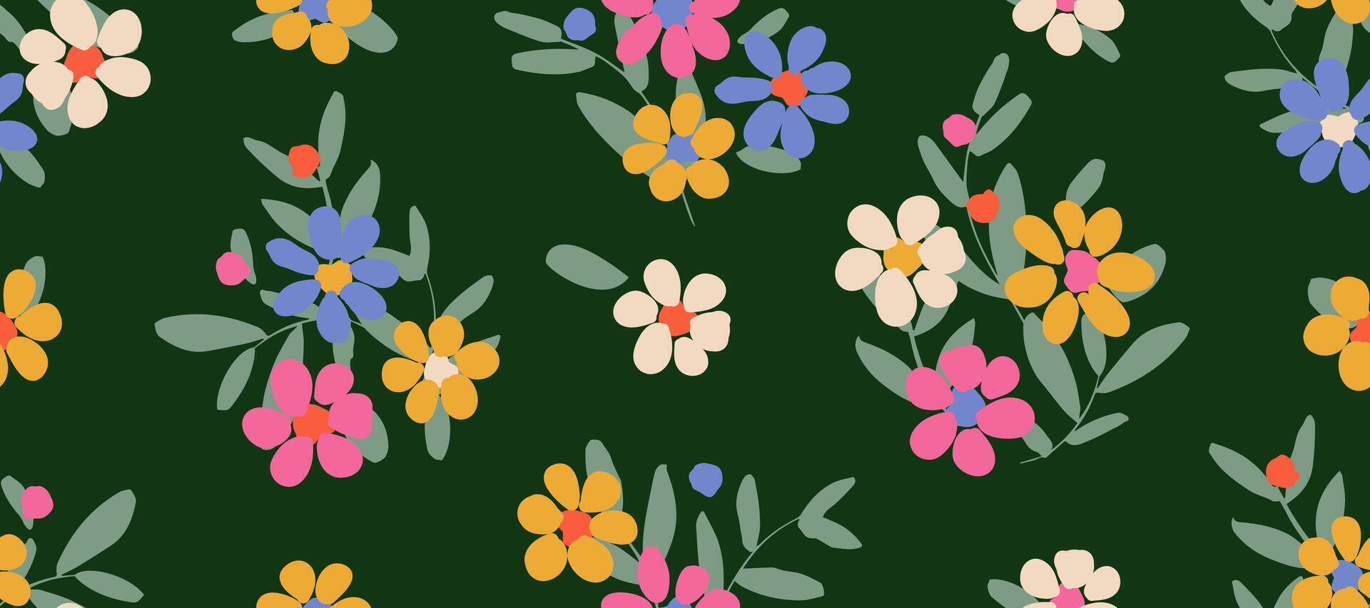 Exotic hand drawn flowers, seamless patterns with floral for fabric, textiles, clothing, wrapping paper, cover, banner, home decor, abstract backgrounds. vector