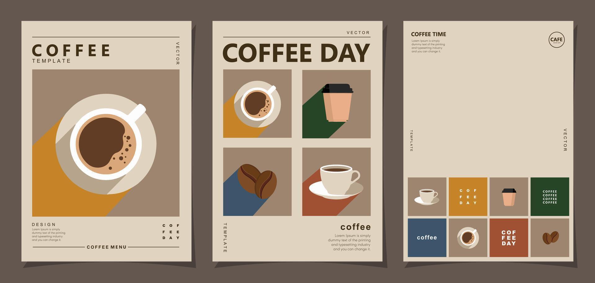 Set of International Coffee Day banner, 1st October holiday. Geometric simple minimalistic horizontal greeting flat style for banner, poster, background. vector