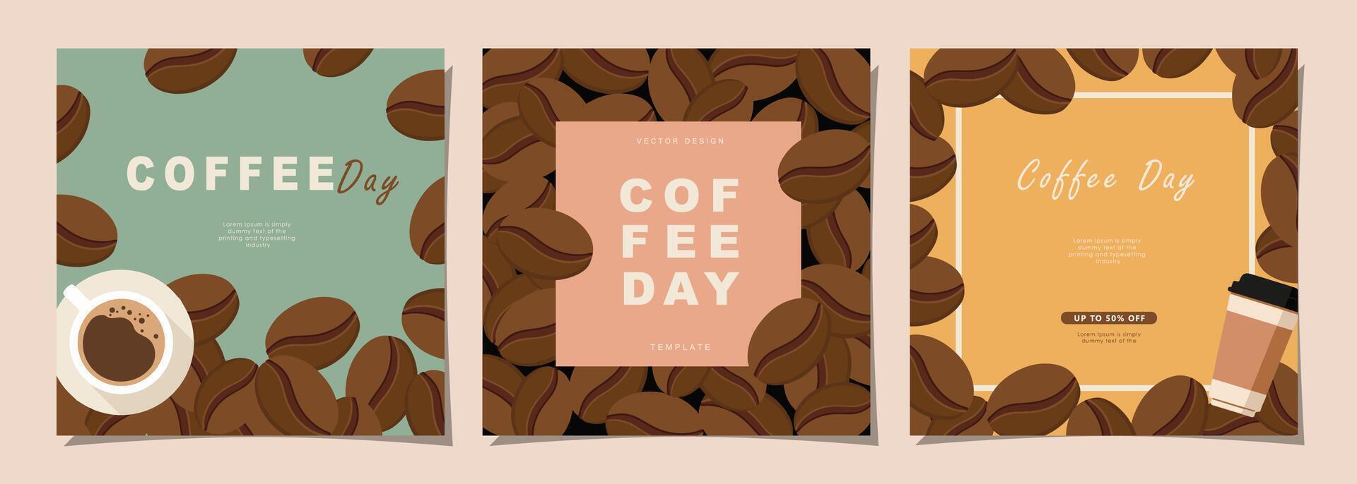 Set of sketch banners with coffee beans and leaves on minimal background for invitations, cards, banner, poster, cover, cafe menu or another template design. vector