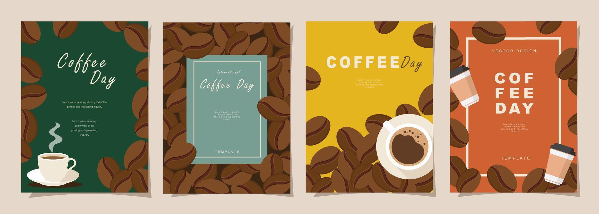 Set of sketch banners with coffee beans and leaves on minimal background for invitations, cards, banner, poster, cover, cafe menu or another template design. vector