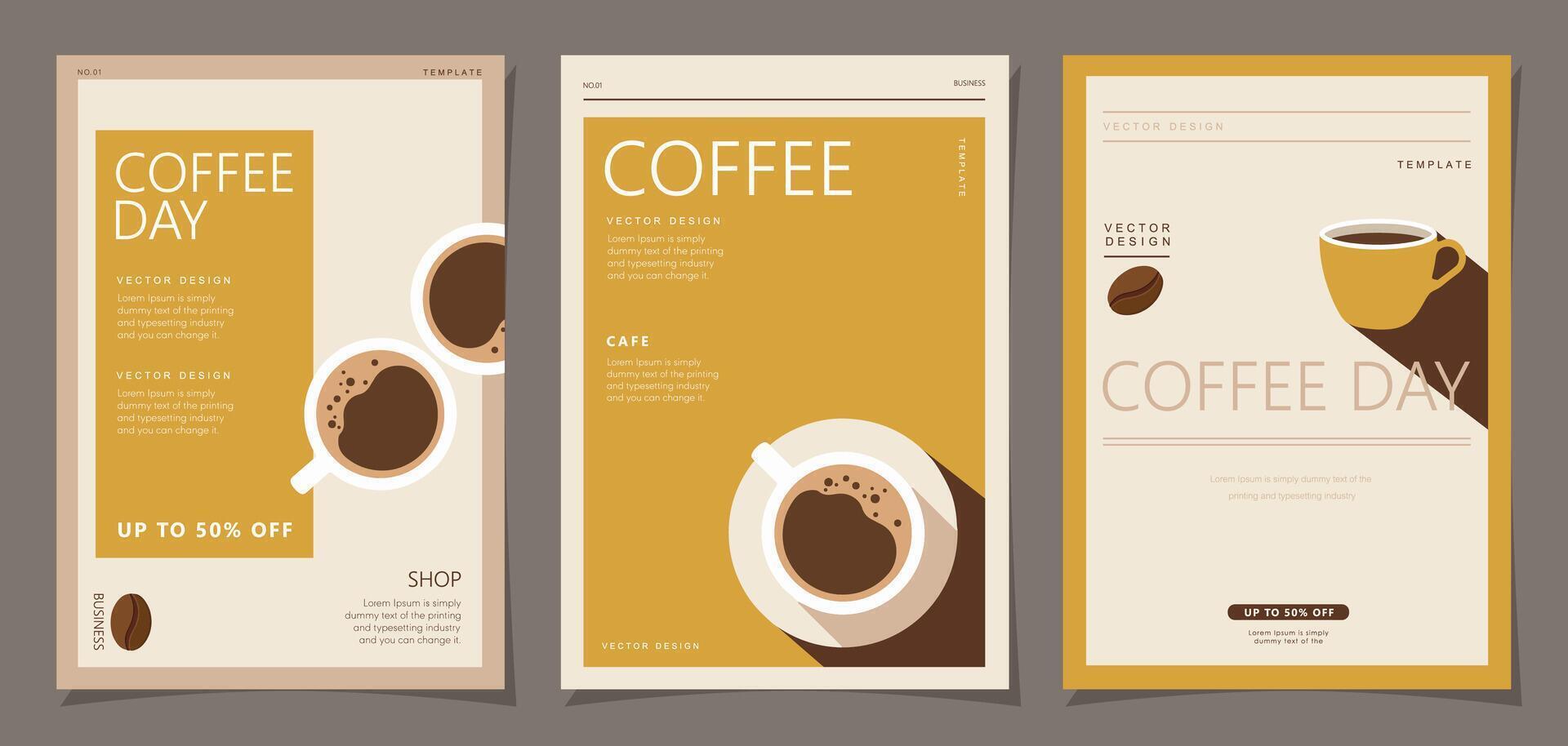 Set of International Coffee Day banner, 1st October holiday. Geometric simple minimalistic horizontal greeting flat style for banner, poster, background. vector