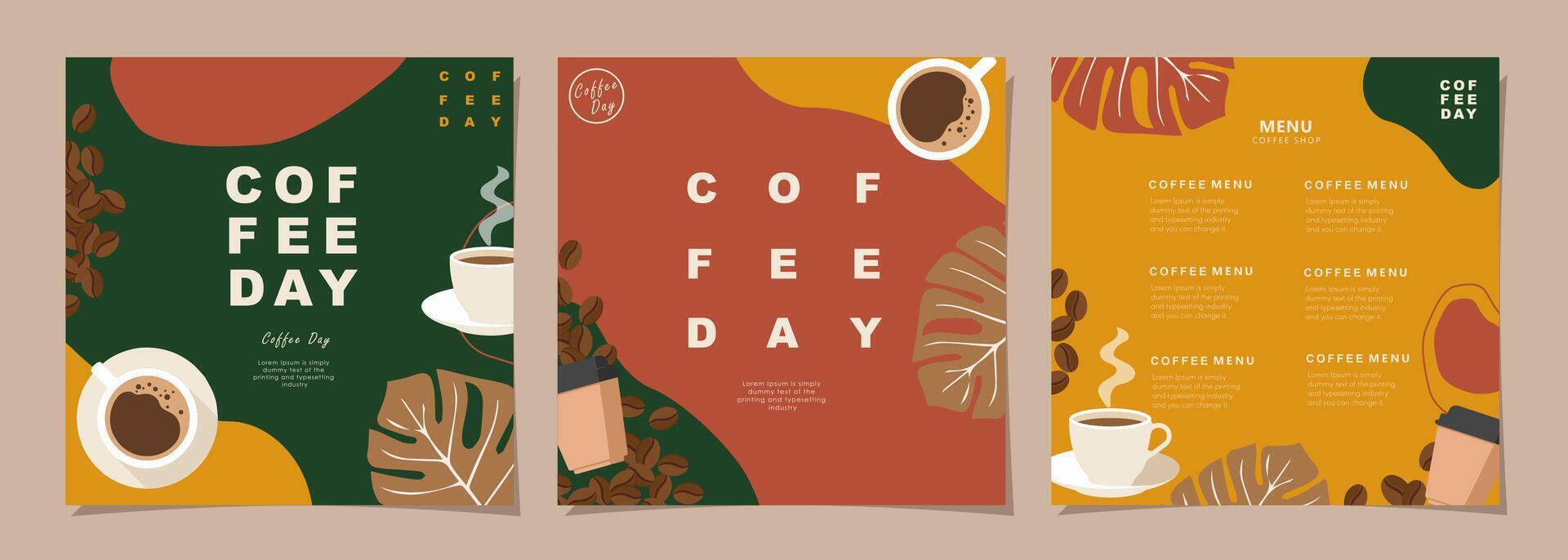 Set of sketch banners with coffee beans and leaves on minimal background for invitations, cards, banner, poster, cover, cafe menu or another template design. vector