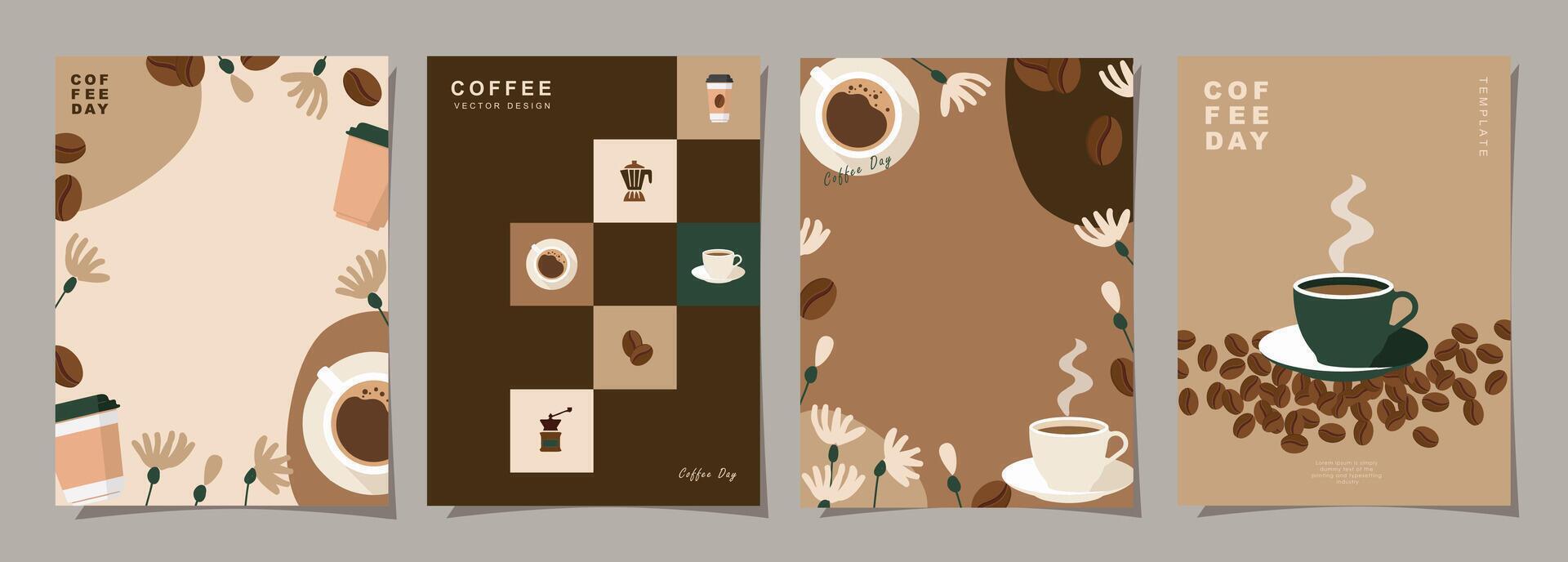 Set of sketch banners with coffee beans and leaves on minimal background for invitations, cards, banner, poster, cover, cafe menu or another template design. vector