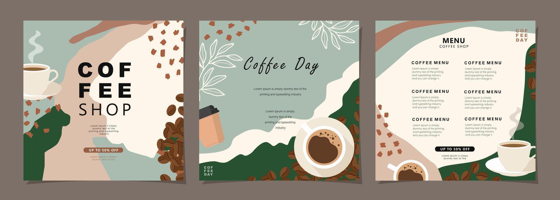 Set of sketch banners with coffee beans and leaves on minimal background for invitations, cards, banner, poster, cover, cafe menu or another template design. vector