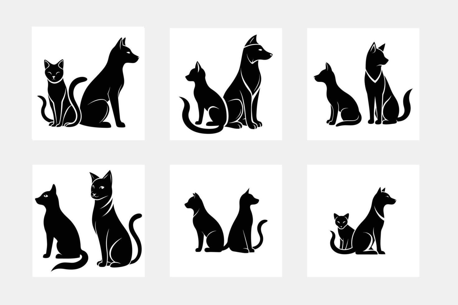 Dog and cat simple illustration silhouette set vector