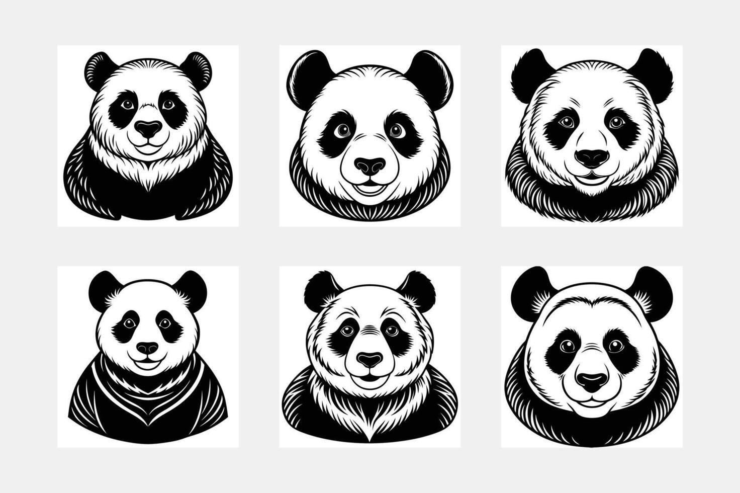 Panda simple illustration silhouette set vector