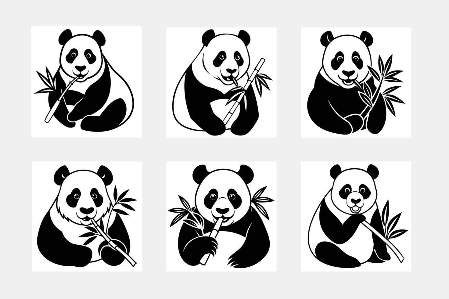 Panda simple illustration silhouette set vector