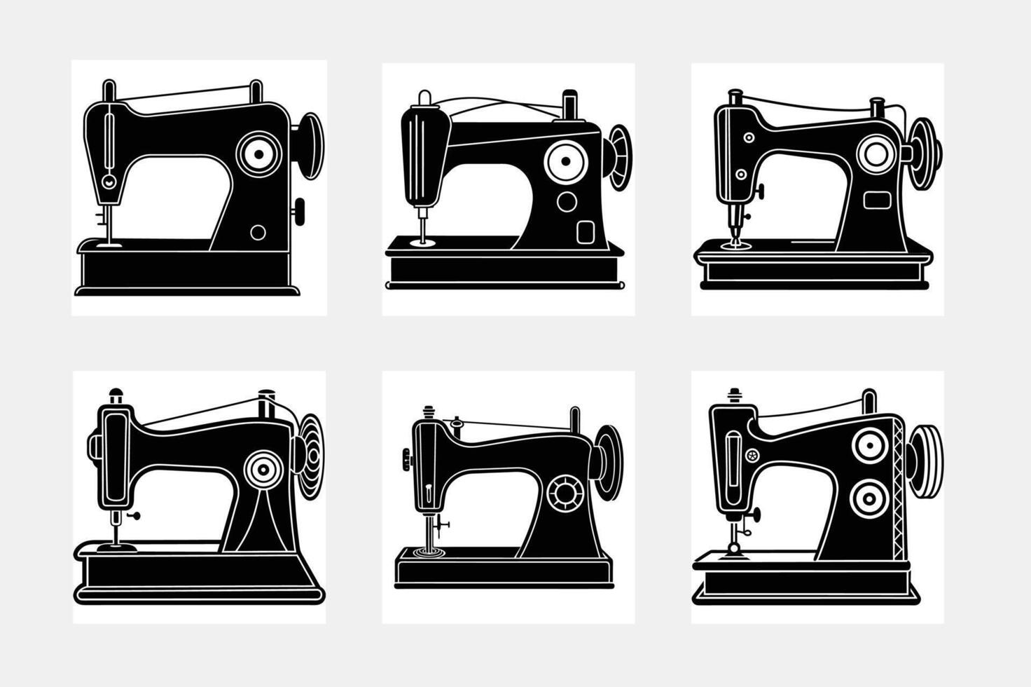 Sewing machine simple illustration silhouette set vector