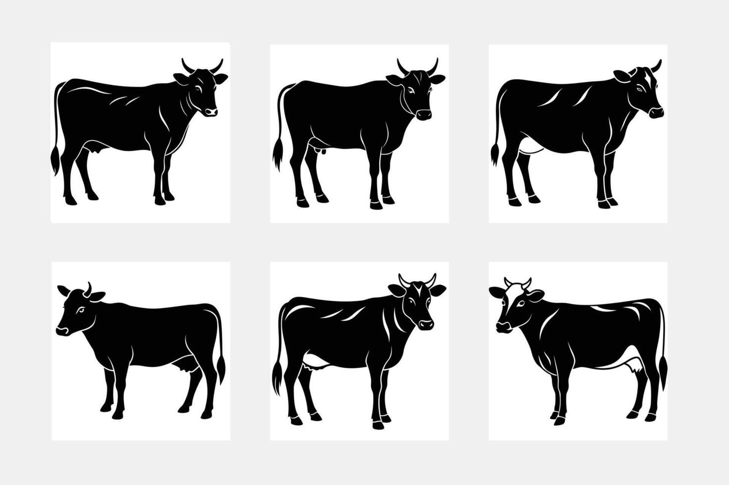 Cow simple illustration silhouette set vector