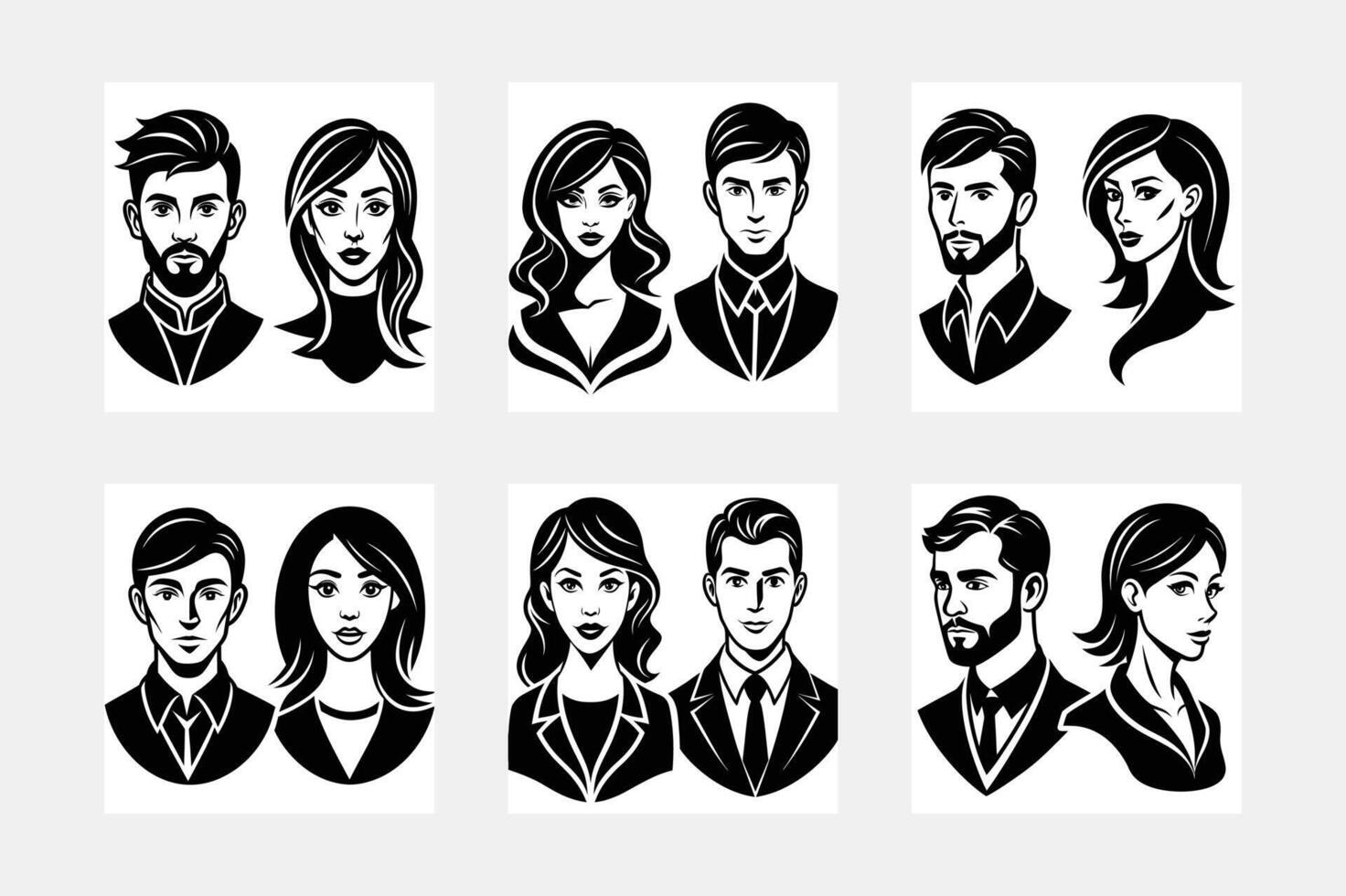Faces simple illustration silhouette set vector