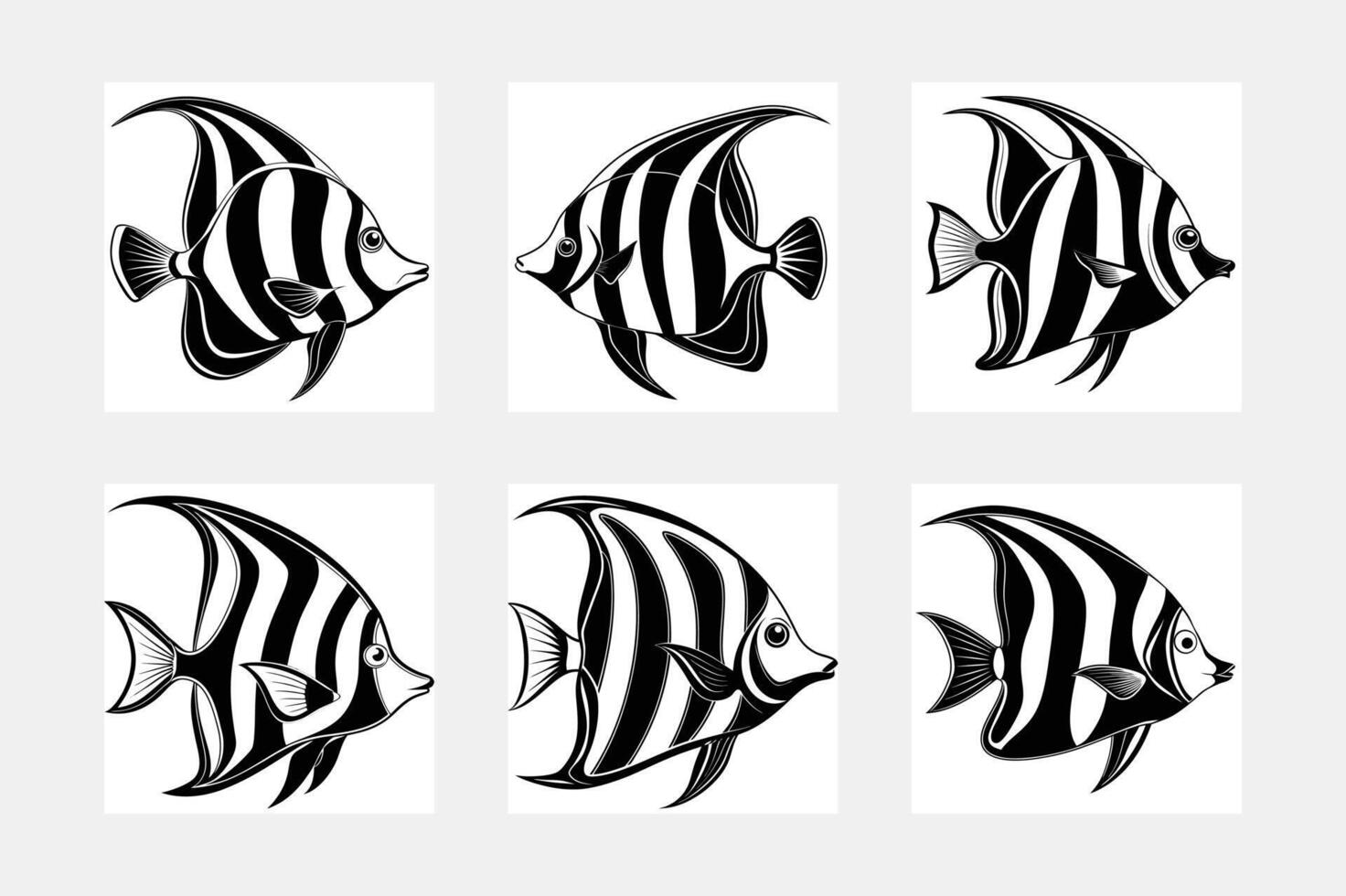 Angle fish simple illustration silhouette set vector
