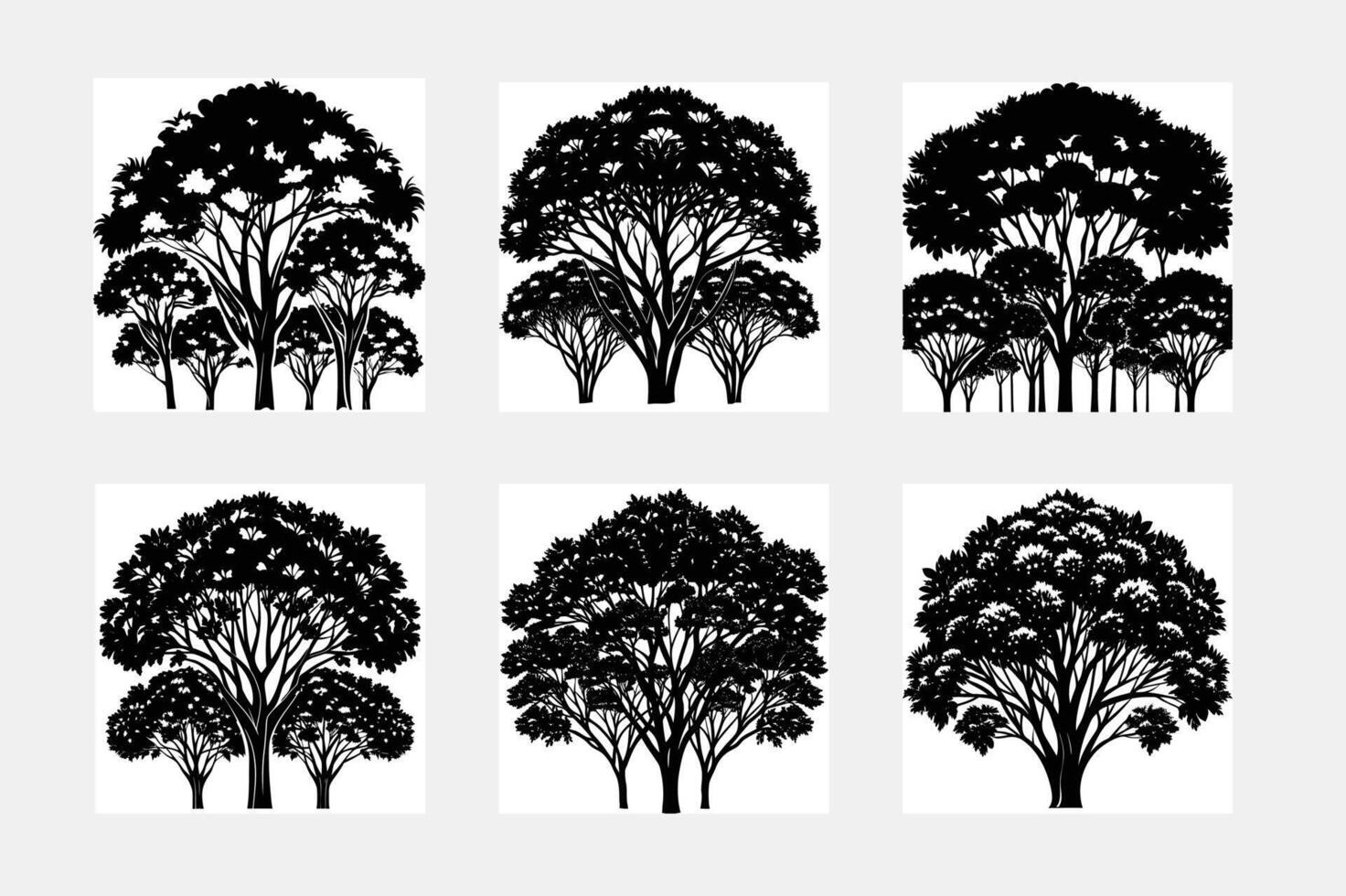 simple tree illustration silhouette set vector