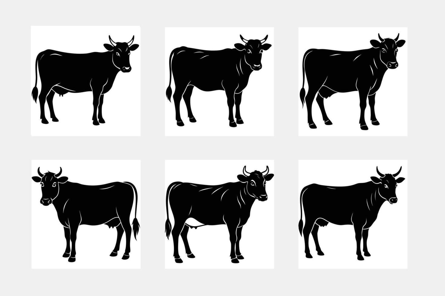 farm animals simple illustration silhouette set vector