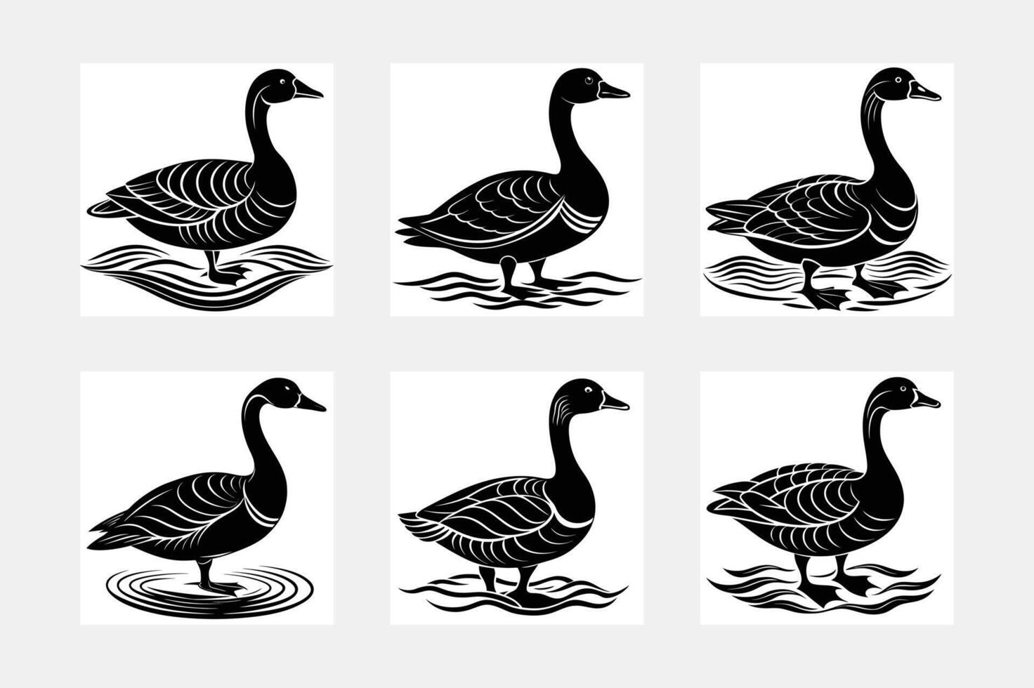 set of geese silhouette vector