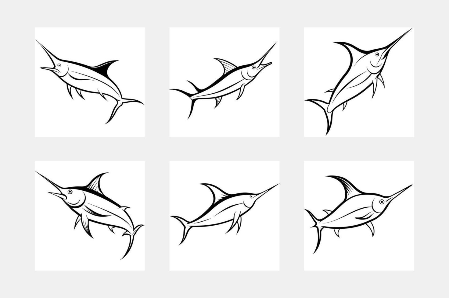 set of flying fish marlin silhouette vector