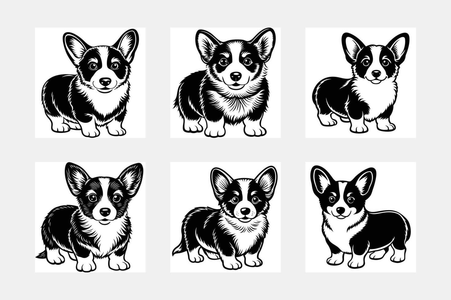 Corgi dog silhouette set vector